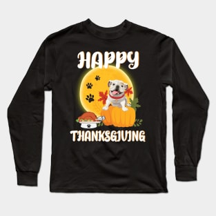 Olde English Bulldogge Seeing Turkey Dish Happy Halloween Thanksgiving Merry Christmas Day Long Sleeve T-Shirt